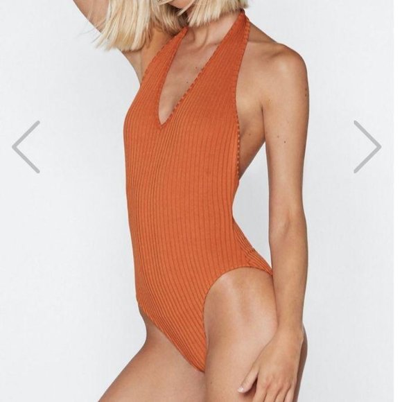 Nasty Gal Tops - Nasty Gal ribbed halter v-neck bodysuit